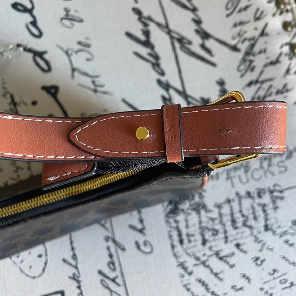 Small Ava Half Moon Crescent Bag in Triomphe Canvas and Calfskin in Tan - Picture 9 of 14